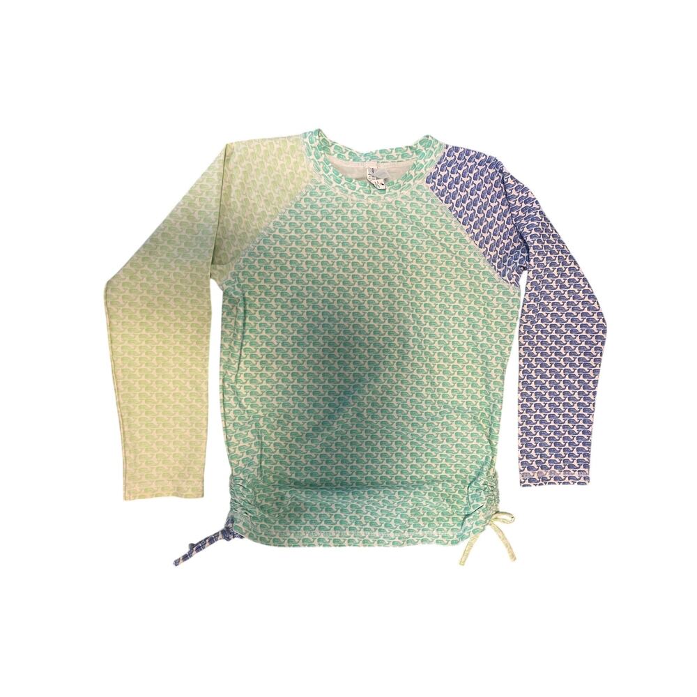 Vineyard Vines Little Girl signature whale print rash guard long sleeve large
